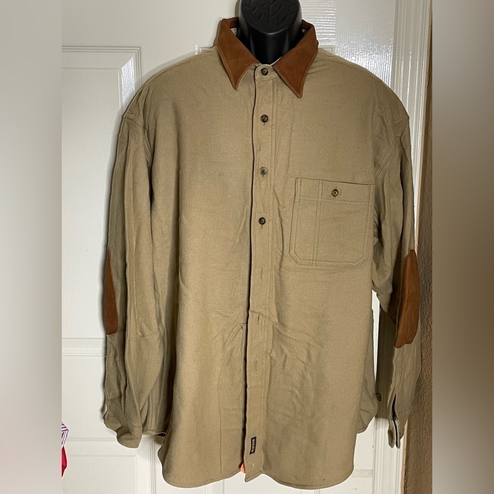 Vintage Woolrich Men's Button Down Wool Shirt Brown XL Elbow Patches‌ - Picture 6 of 10